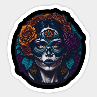 Add a Touch of Mexican Culture and Glamour with Girl in Sugar Skull Makeup Sticker